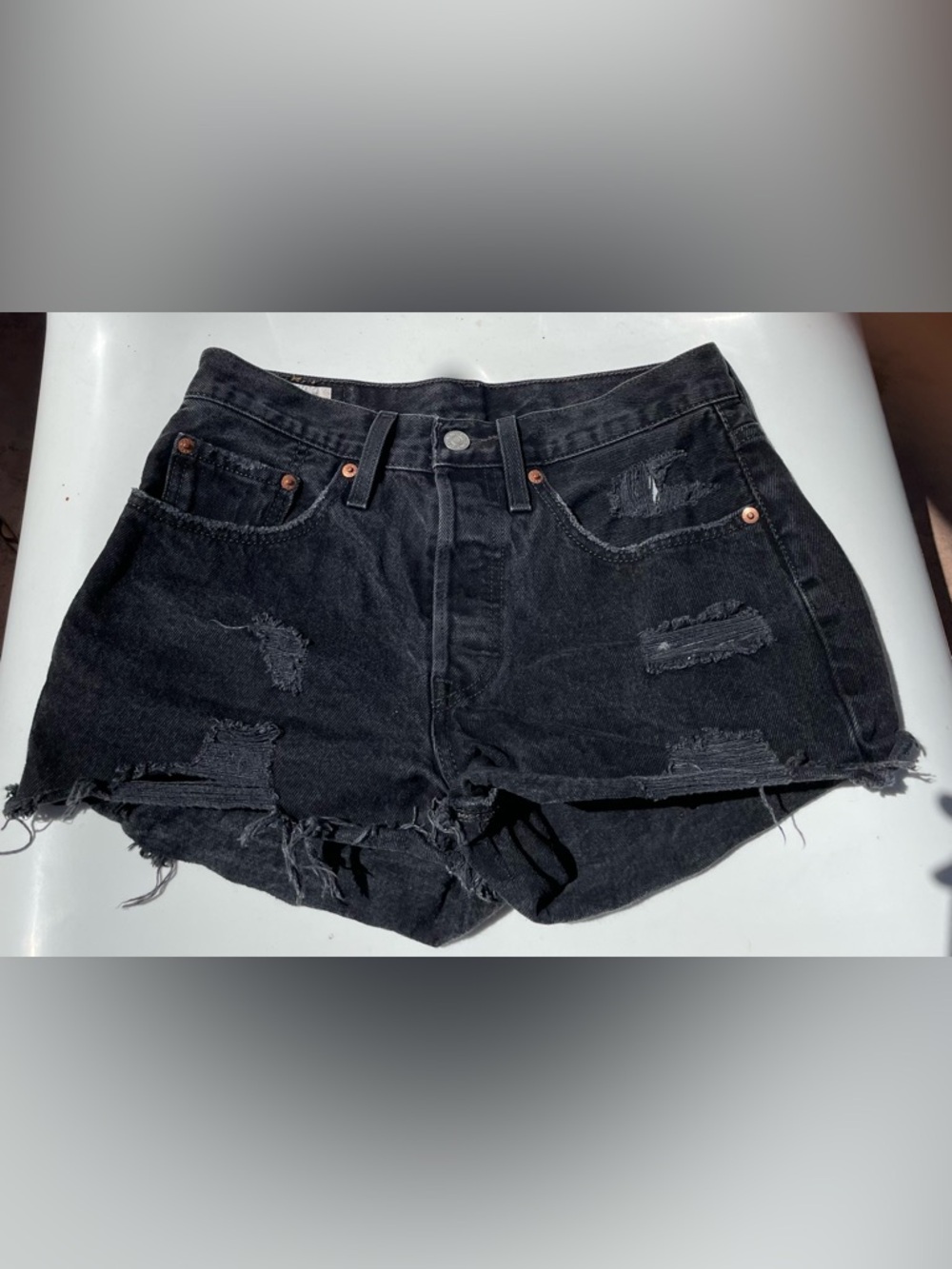 Levi's Premium Black Slim Distressed Denim Shorts